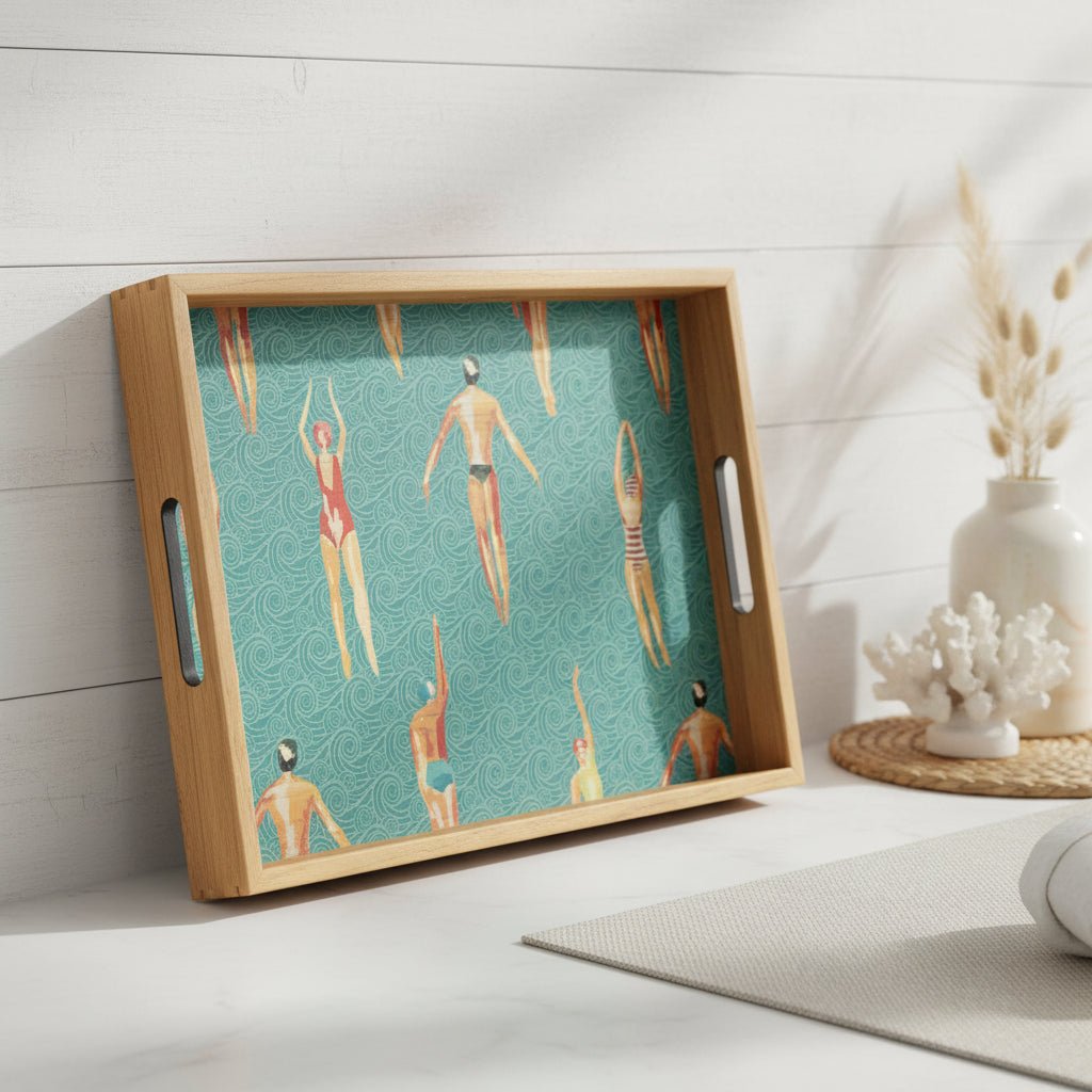 Handcrafted Wooden Tray - Art Deco Swimmers - Distinctly Living