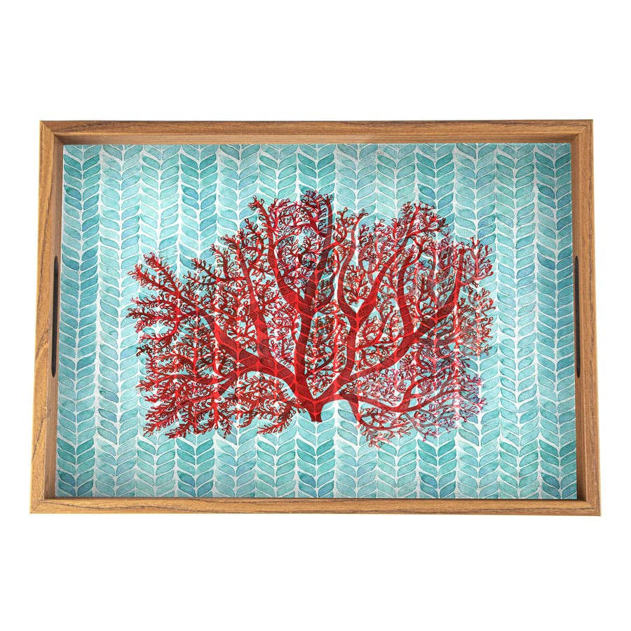 Handcrafted Wooden Tray - Coral - Distinctly Living