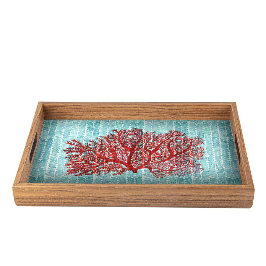 Handcrafted Wooden Tray - Coral - Distinctly Living