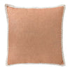 Helbe terracotta linen cushion with cream stitched border on a white background