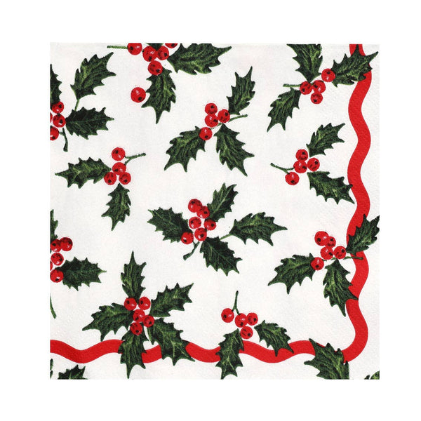Holly White Christmas Paper Napkins - 20 Pack - Distinctly Living