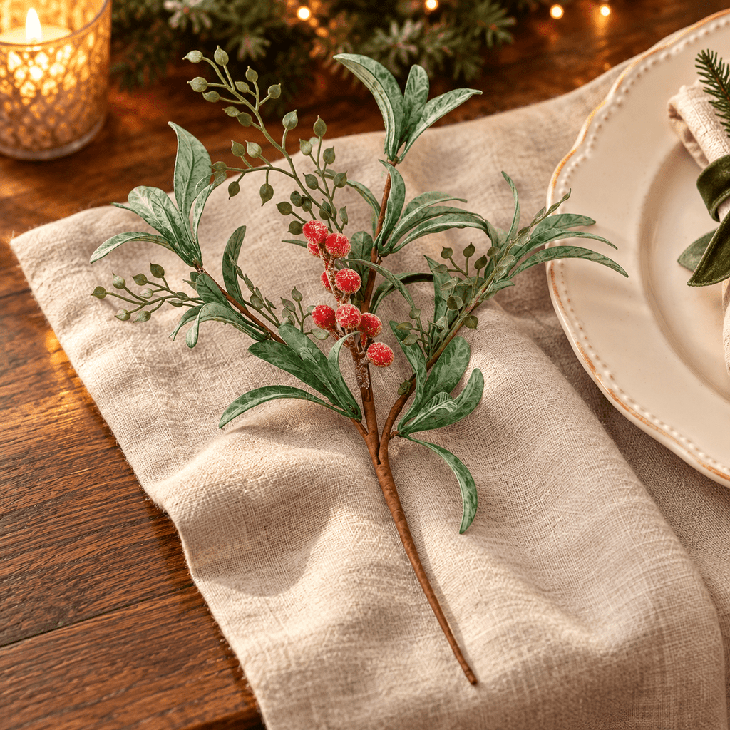 Iced Red Berry Sprig – 30cm - Distinctly Living