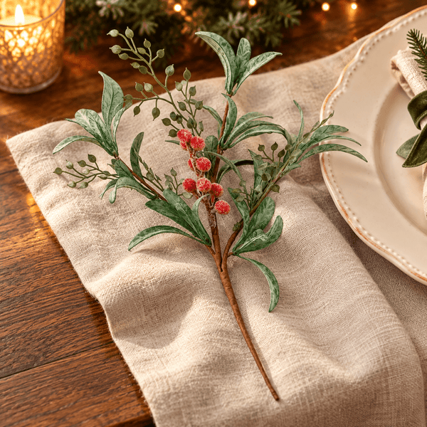 Iced Red Berry Sprig – 30cm - Distinctly Living