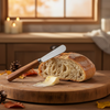 Acacia wood handle butter knife lifestyle shot on autumn cheese board