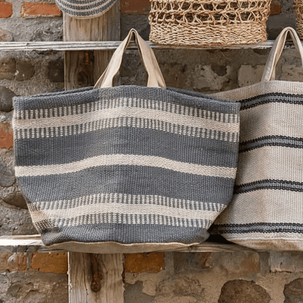 Jute Shopper - Wide or Narrow Stripe - Distinctly Living