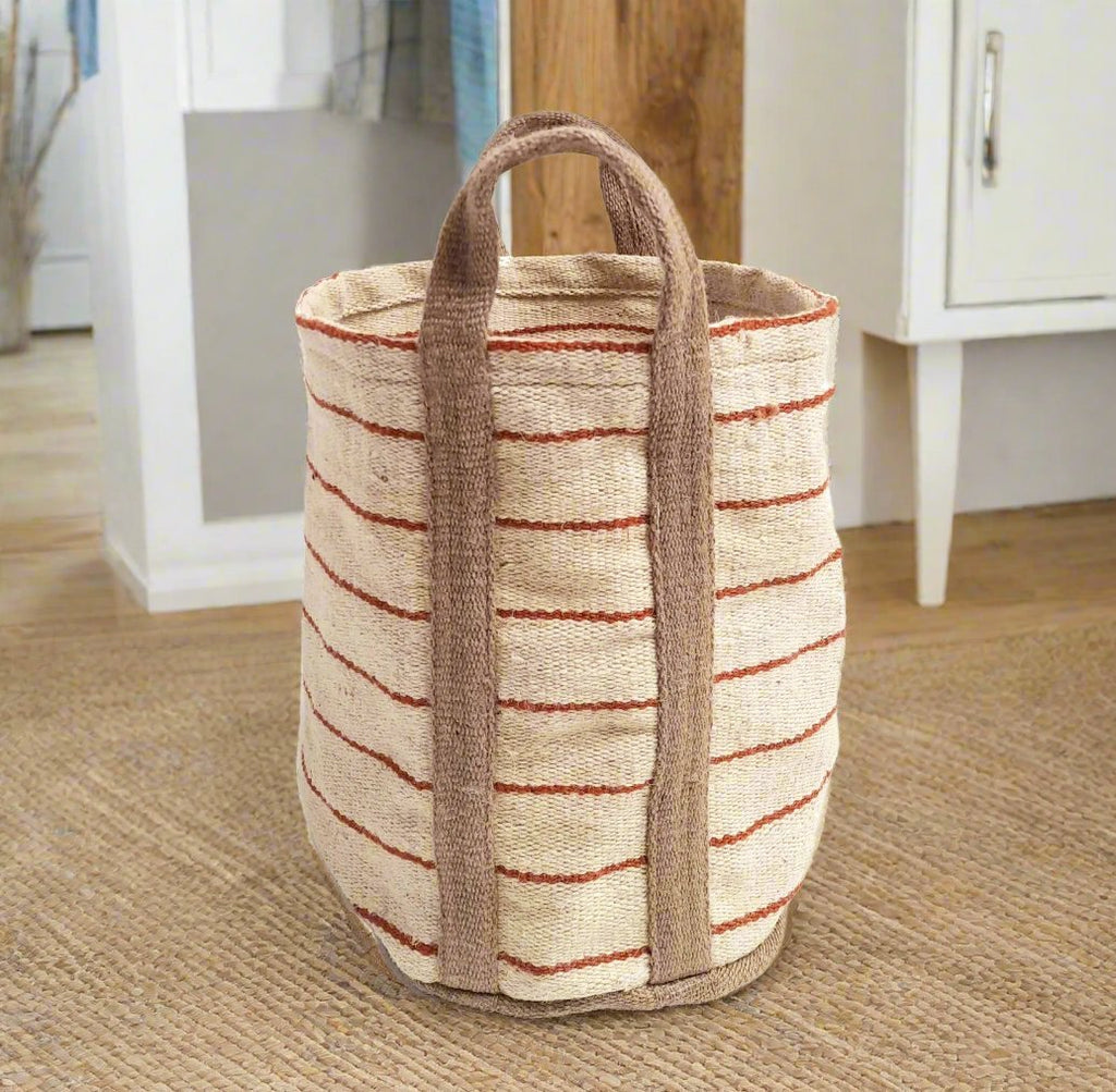 Jute Storage Bag - Neutral with stripe - Distinctly Living