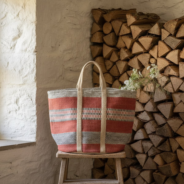 Jute Storage Bag Ochre Stripe - Distinctly Living