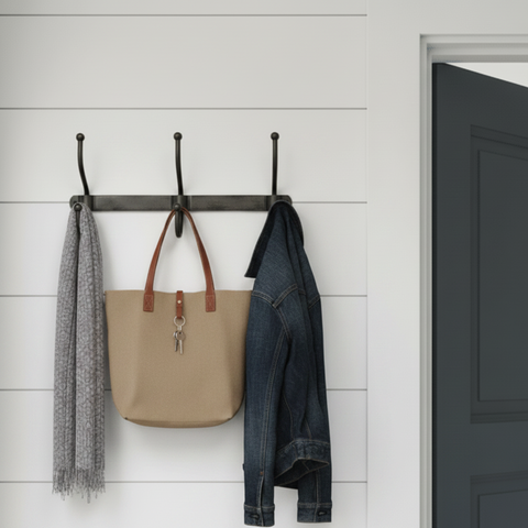 Large 3 Hook Aluminium Coat Rack - Galvanised Grey - Distinctly Living