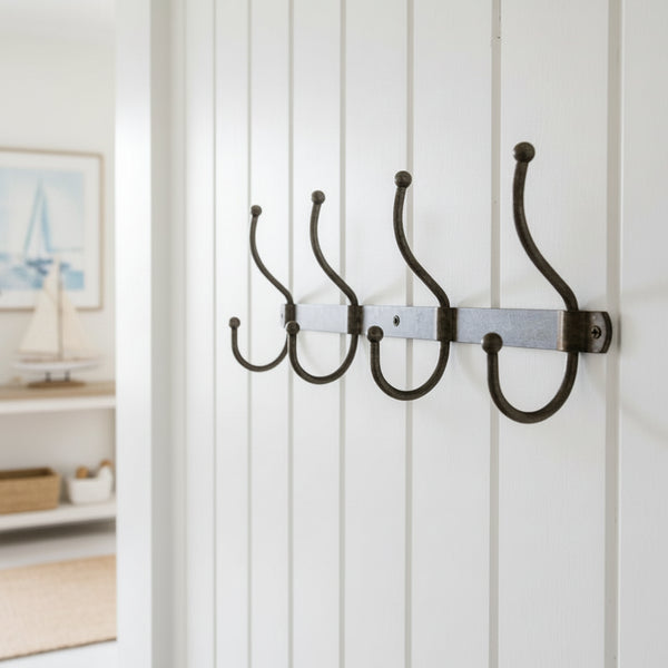 Large 4 Hook Aluminium Coat Rack - Galvanised Grey - Distinctly Living