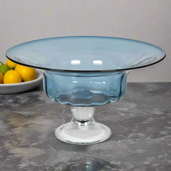 Large Footed Blue Glass Bowl - Distinctly Living