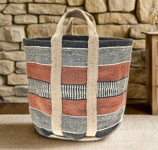 Large Jute Storage Bag - Terracotta Stripes - Distinctly Living