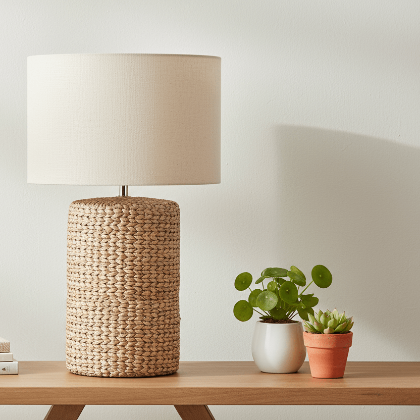 Large Rope Effect Table Lamp With Linen Shade - Distinctly Living