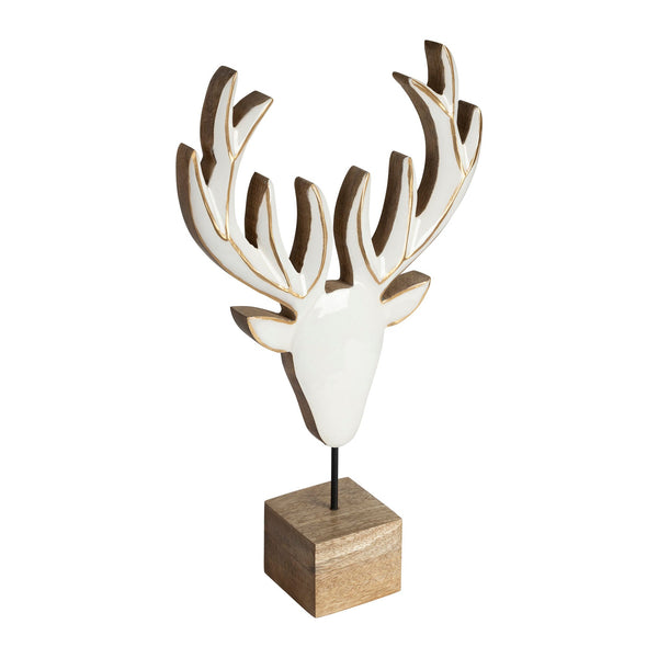 Large White and Gold Wooden Reindeer Head - Distinctly Living