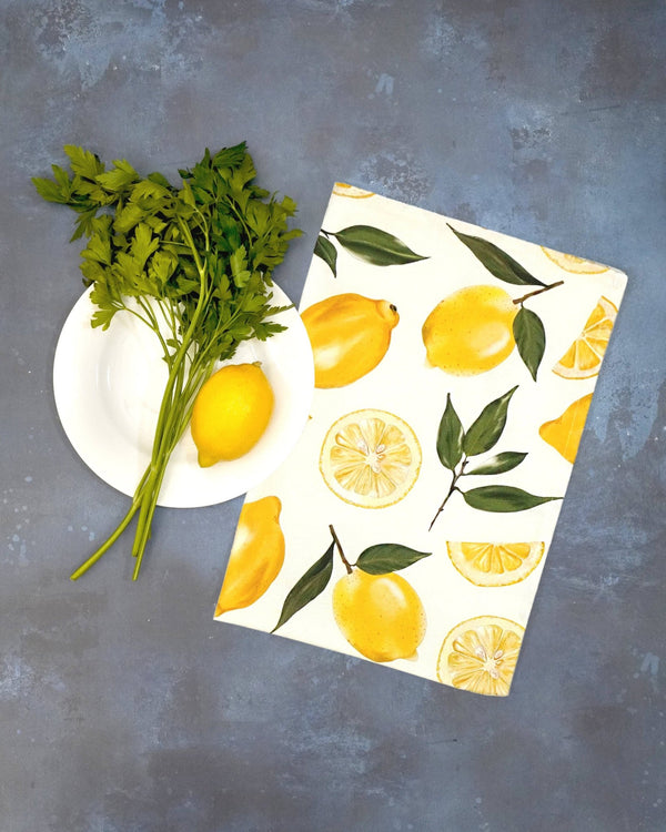 Lemon Tea Towel - British - Cotton – Yellow Kitchen Towel - Distinctly Living