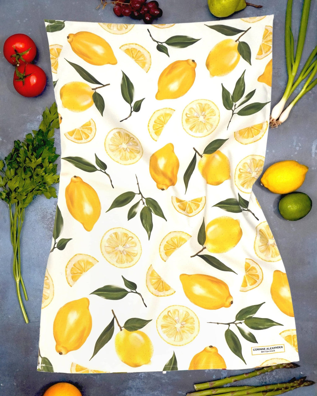 Lemon Tea Towel - British - Cotton – Yellow Kitchen Towel - Distinctly Living