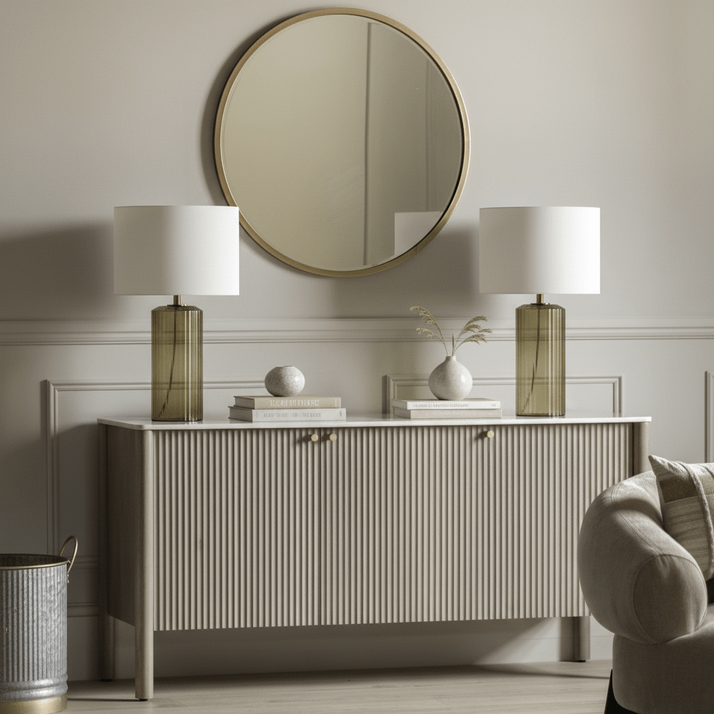 Linear Olive Glass Table Lamp and Shade - Distinctly Living