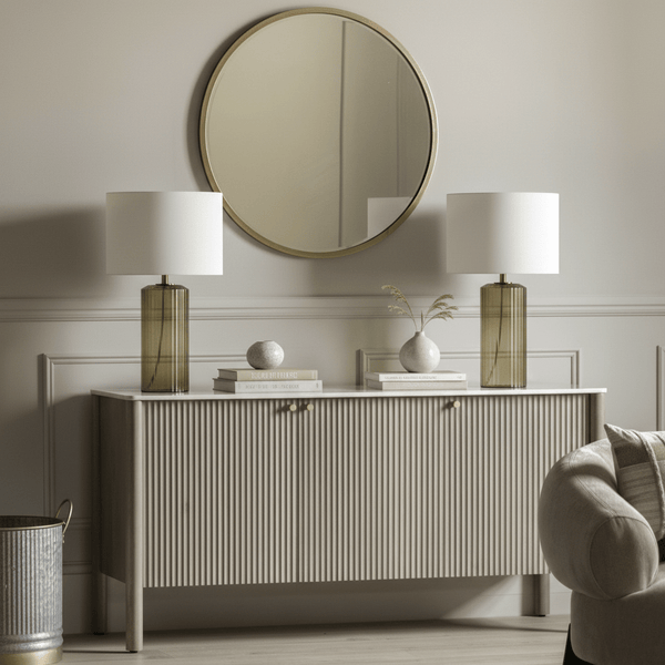 Linear Olive Glass Table Lamp and Shade - Distinctly Living