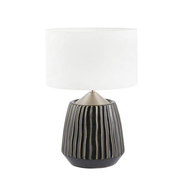 Lodi Grey Textured Ceramic & Brushed Silver - Short Table Lamp - Distinctly Living