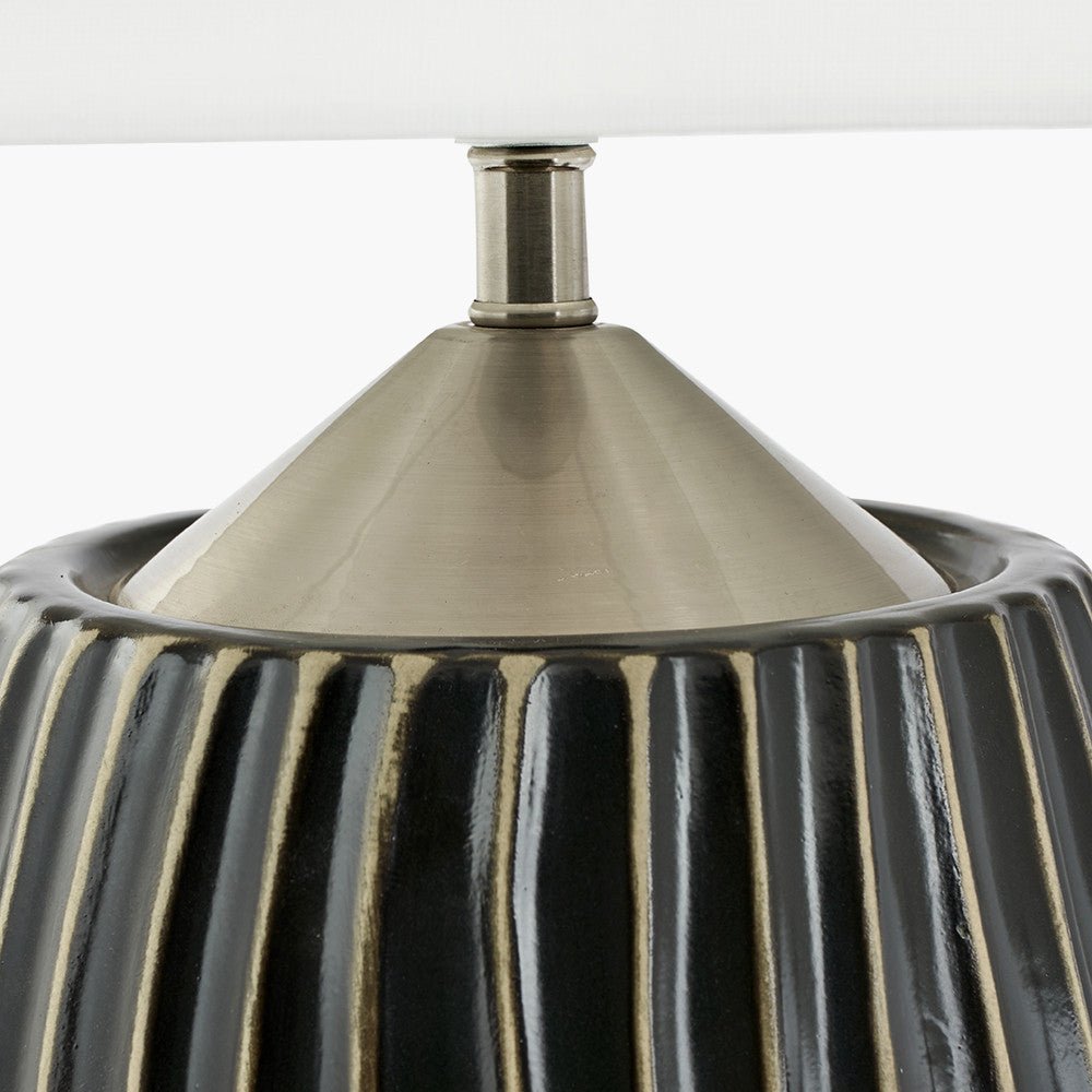 Lodi Grey Textured Ceramic & Brushed Silver - Short Table Lamp - Distinctly Living