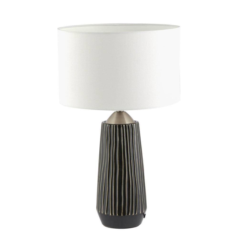 Lodi Grey Textured Ceramic & Brushed Silver - Tall Table Lamp - Distinctly Living