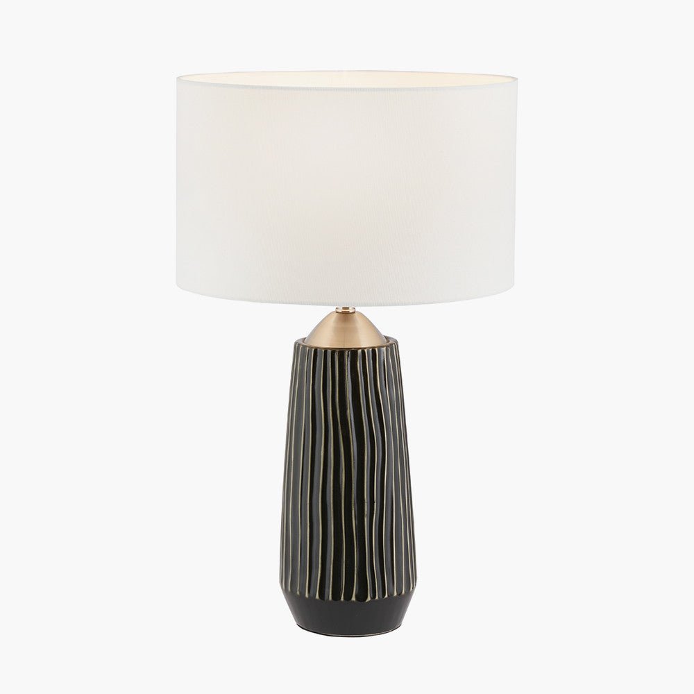 Lodi Grey Textured Ceramic & Brushed Silver - Tall Table Lamp - Distinctly Living