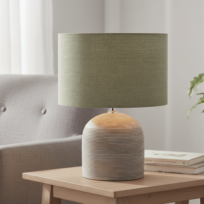 Ludlow Grey Wash Lamp and Sage Linen Shade - Distinctly Living