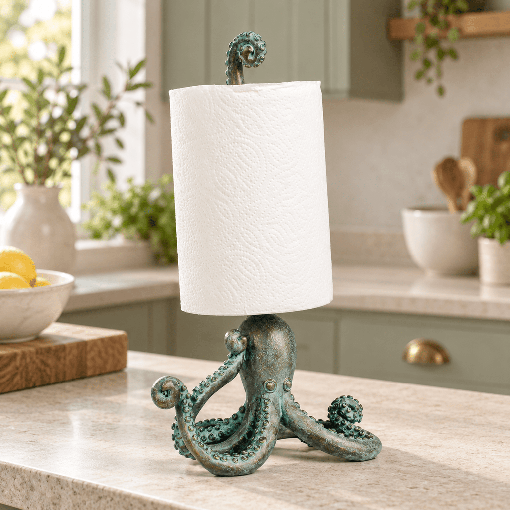 Maris Teal Octopus Kitchen Roll Holder - Distinctly Living