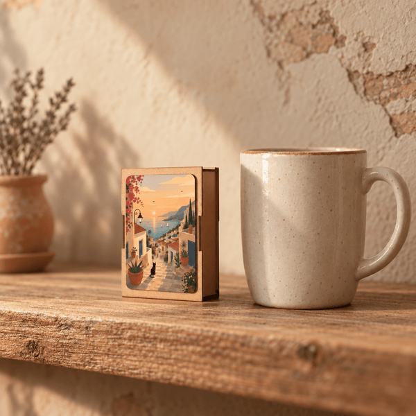 Mediterranean Sunset With Black Cat - Mini Jigsaw Puzzle - Distinctly Living