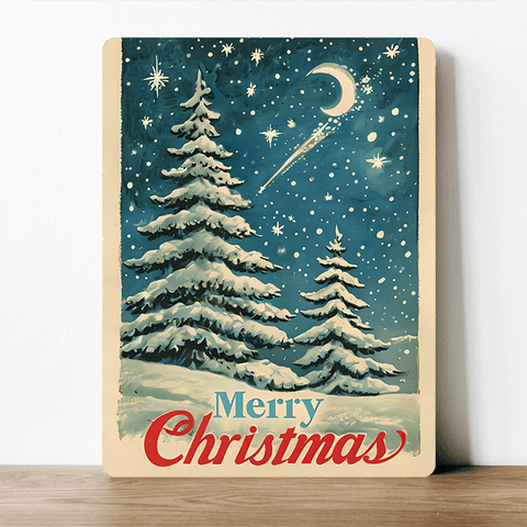 Merry Christmas Snowy Pines Metal Sign - Distinctly Living