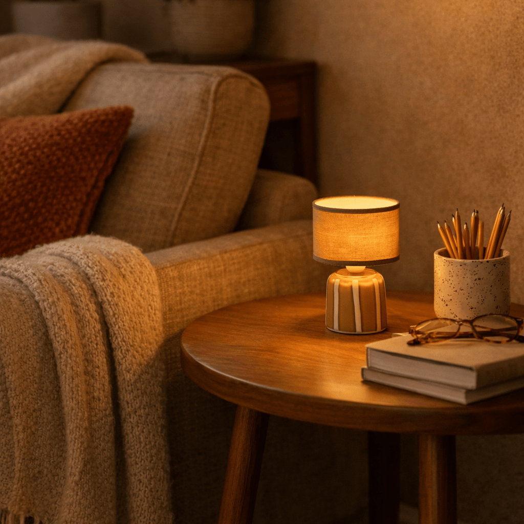 Mini Stripe Rechargeable Table Lamp - White Stripe - Distinctly Living