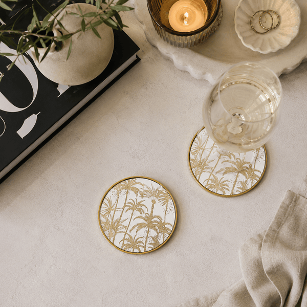Mirrored Palm Tree Round Coasters - Set of 4 - Distinctly Living