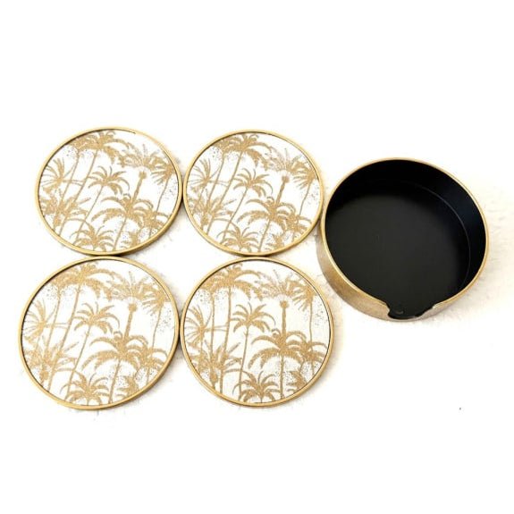 Mirrored Palm Tree Round Coasters - Set of 4 - Distinctly Living