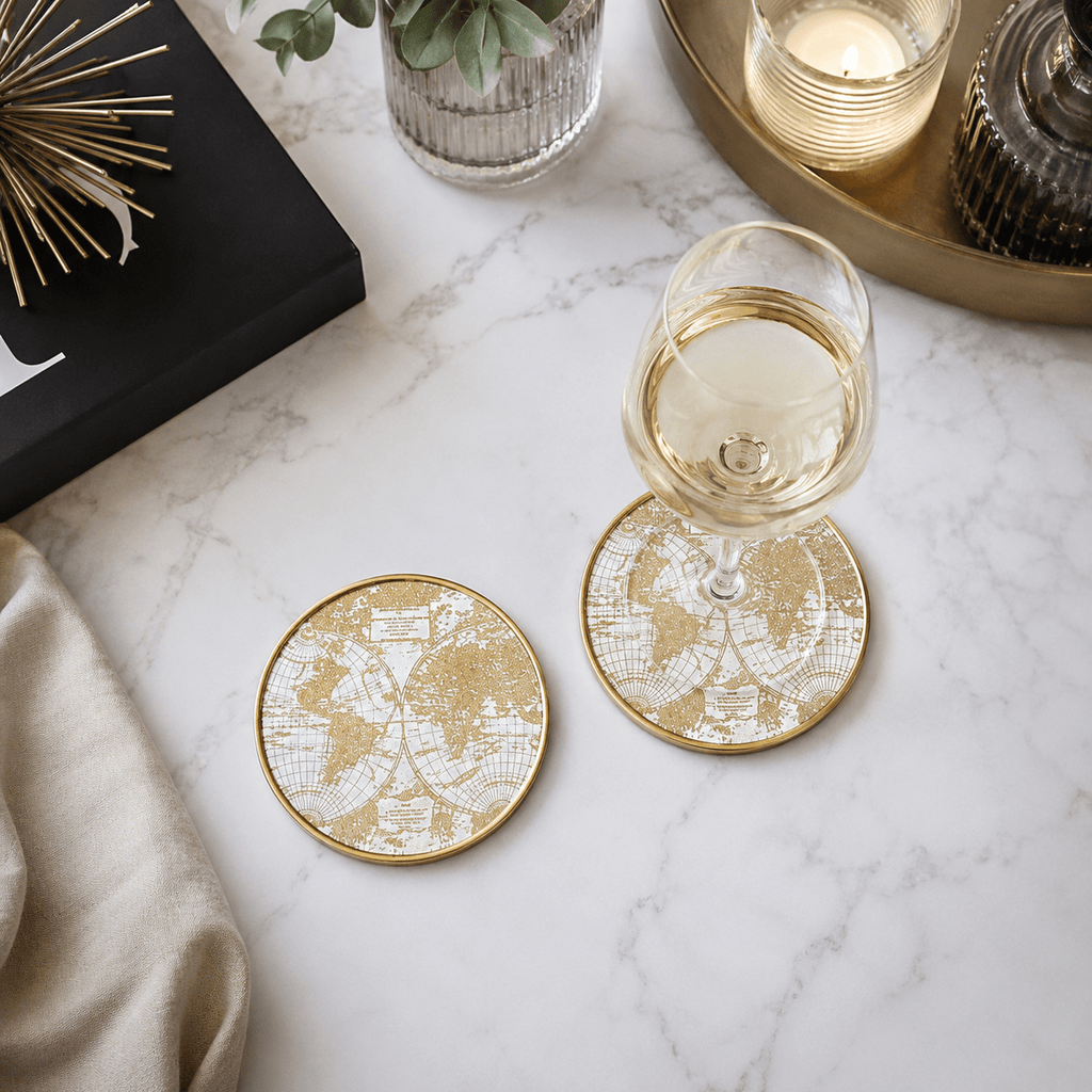 Mirrored World Map Round Coasters - Set of 4 - Distinctly Living
