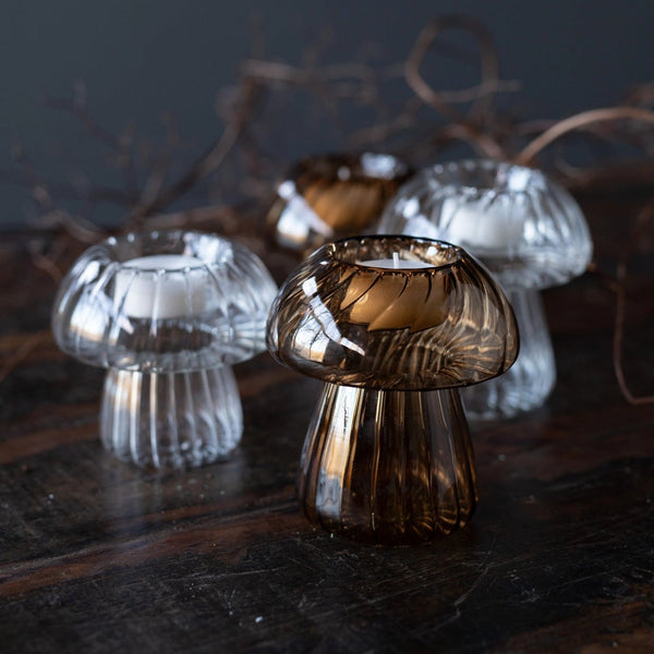 Mushroom Tealight Holder - Amber - Distinctly Living