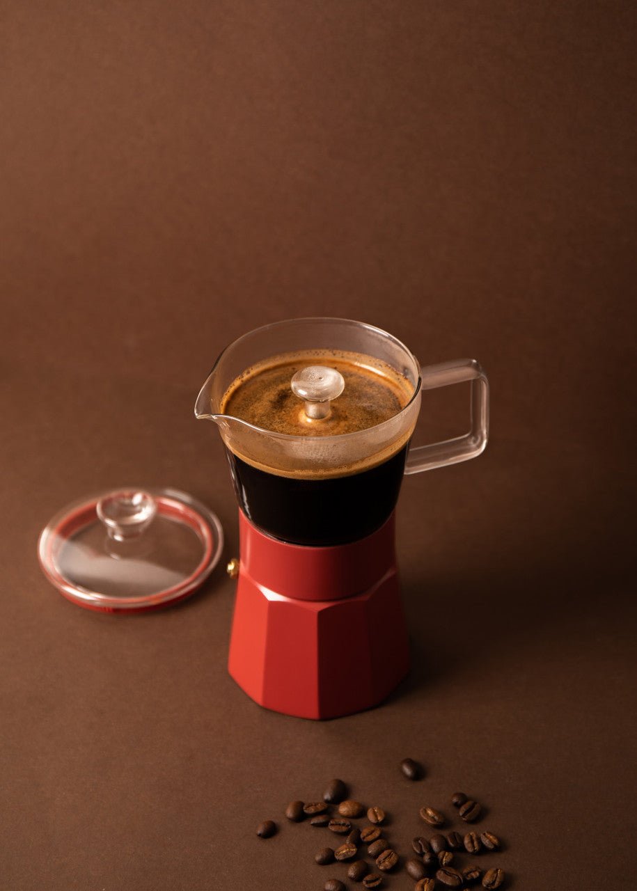 Naples Glass Espresso Maker In Cherry Red - Distinctly Living
