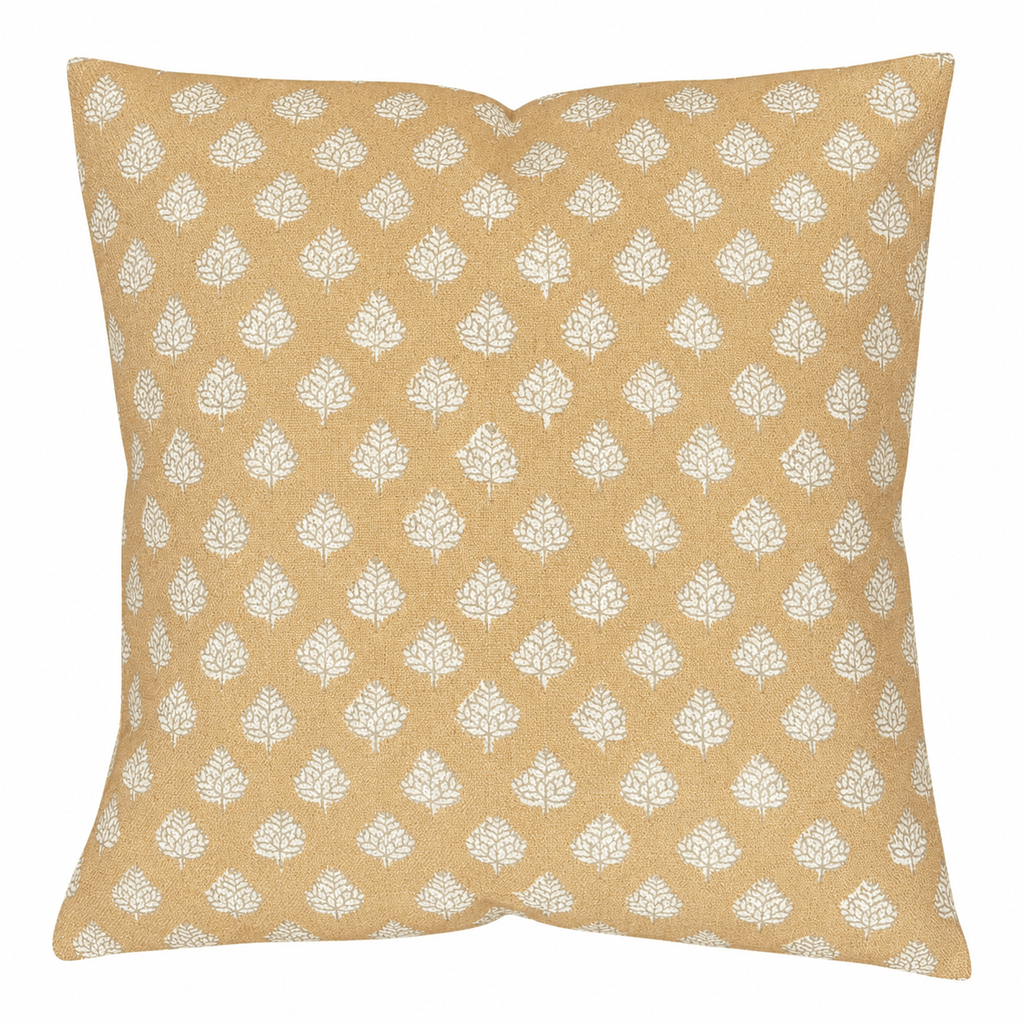 Natural Leaf Print Mustard Cushion - Distinctly Living