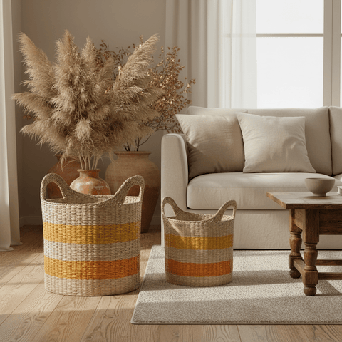 Ochre Stripe Basket - Medium or Large - Distinctly Living