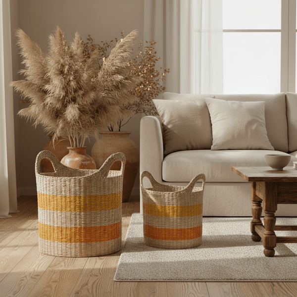 Ochre Stripe Basket - Medium or Large - Distinctly Living