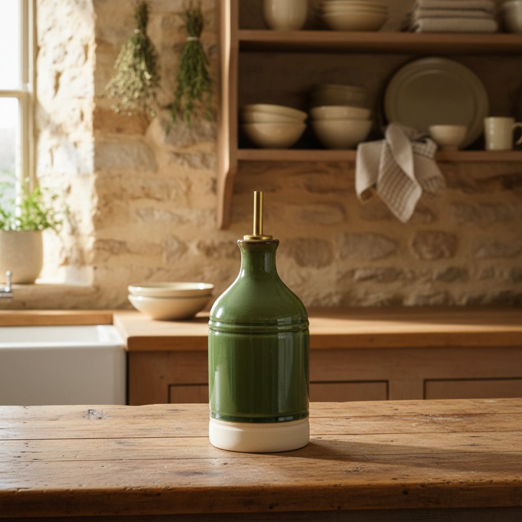 Olive Green Ceramic Oil Drizzler Bottle - Distinctly Living