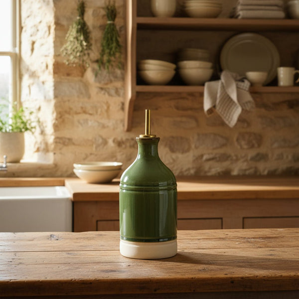 Olive Green Ceramic Oil Drizzler Bottle - Distinctly Living