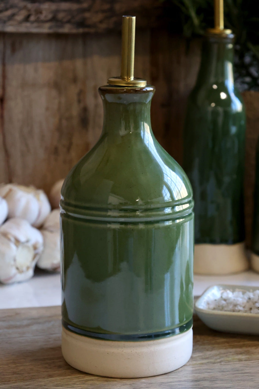 Olive Green Ceramic Oil Drizzler Bottle - Distinctly Living