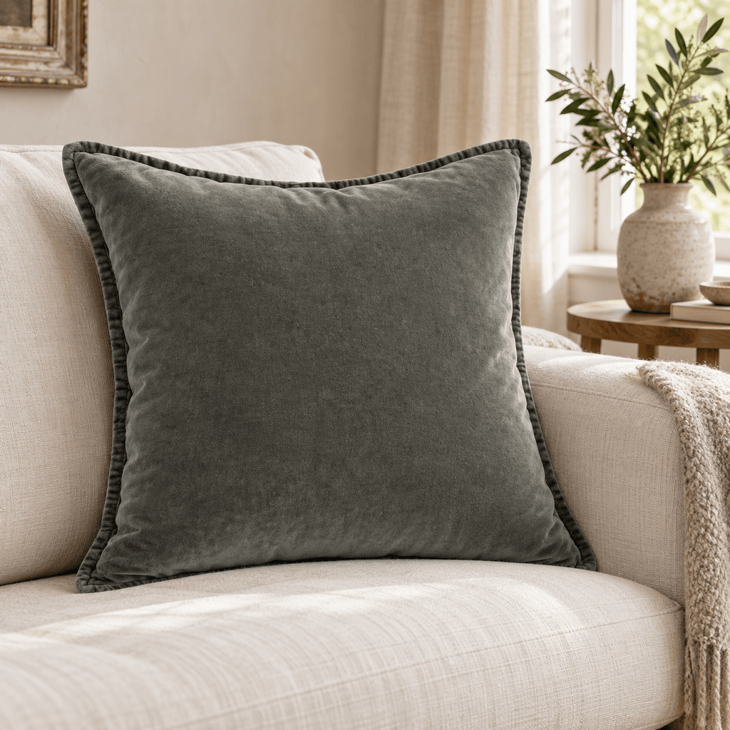 Olive Green Velvet Cushion - Distinctly Living