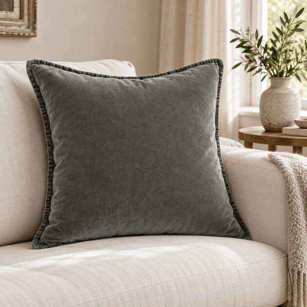 Olive Green Velvet Cushion - Distinctly Living
