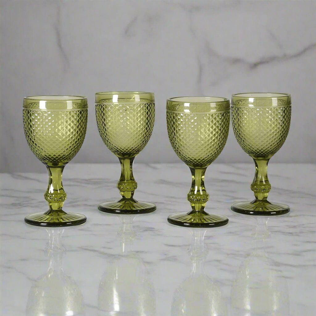 Olive Green Wine Goblets - Set of 4 - Distinctly Living