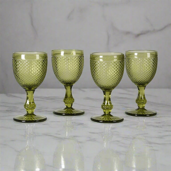 Olive Green Wine Goblets - Set of 4 - Distinctly Living