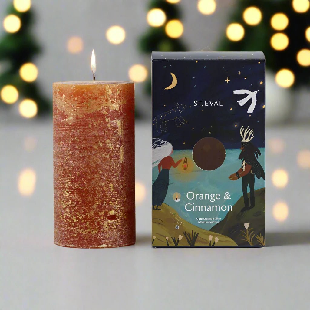 Orange & Cinnamon Gold Marbled Pillar Candle - Distinctly Living
