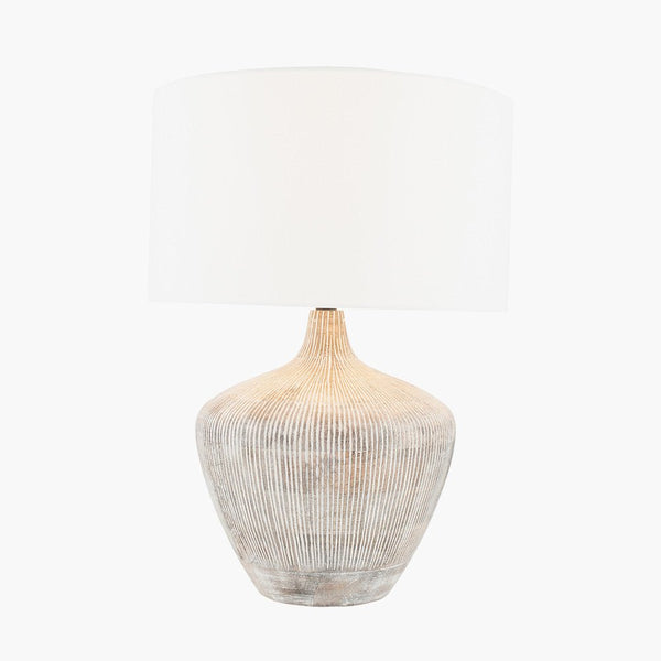 Orb White Wash Wooden Lamp and White Shade - Distinctly Living