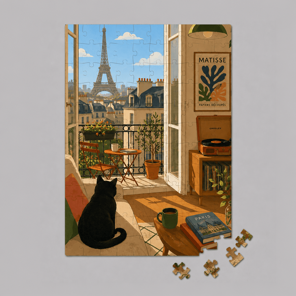 Paris Window With Black Cat- Mini Jigsaw Puzzle - Distinctly Living