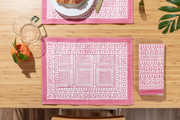 Pink Block Printed Geo - Placemats Set of 4 - Distinctly Living