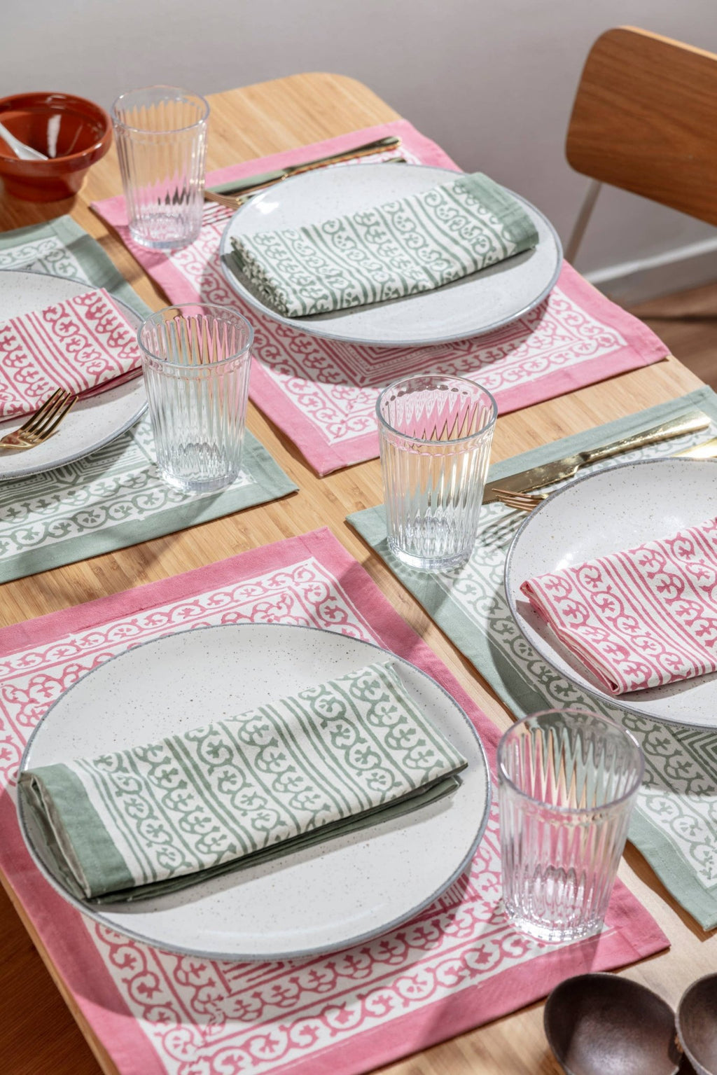 Pink Block Printed Geo - Placemats Set of 4 - Distinctly Living